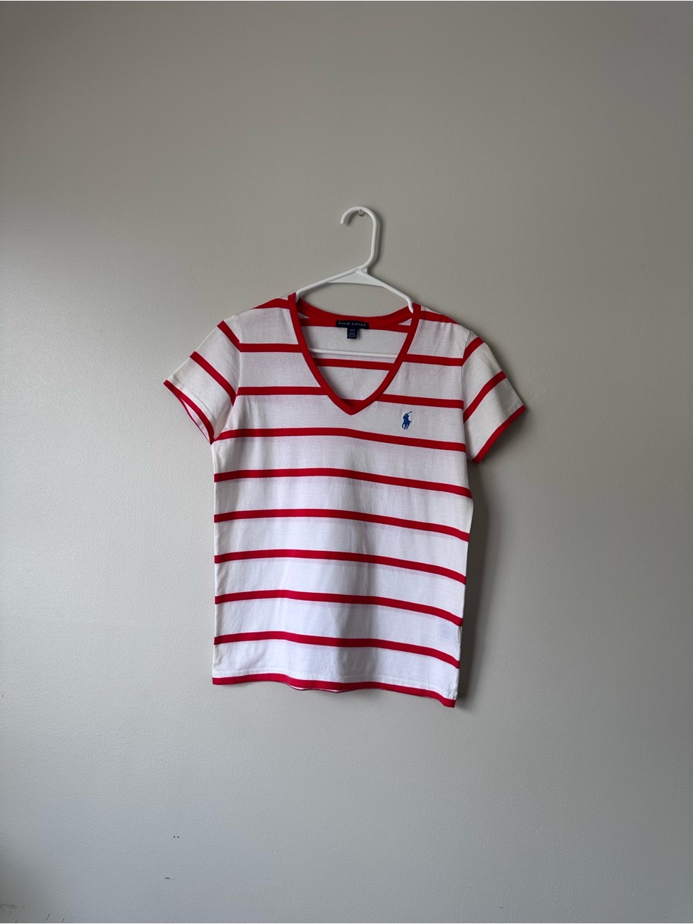Ralph Lauren White Tee with Red Stripes and V-Neck